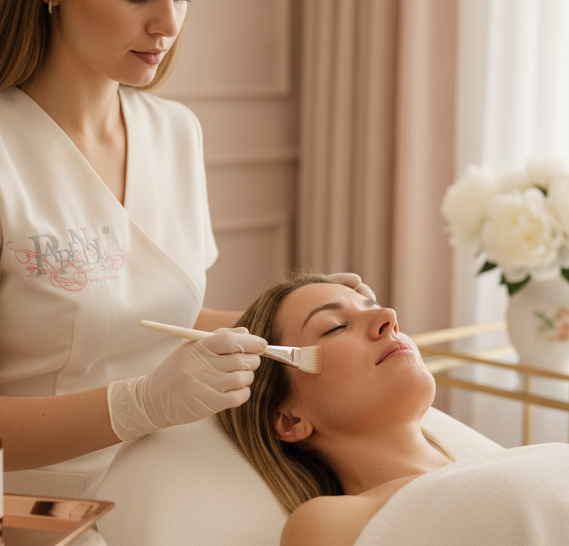 Zabieg peelingiem chemicznym Mesoestetic na twarz w salonie kosmetycznym PARENDI w Krakowie